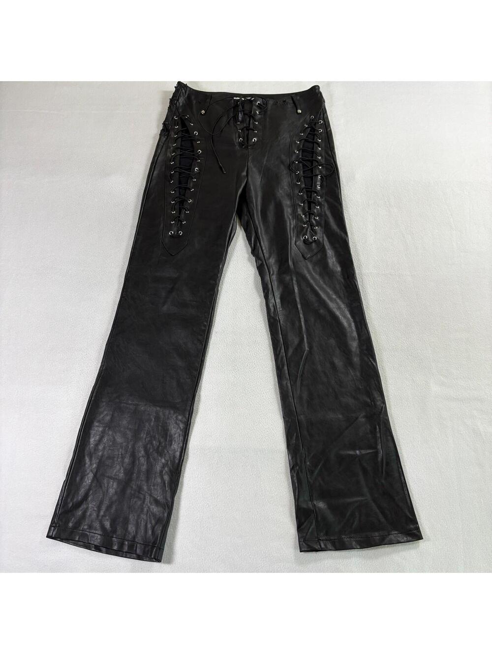 I.AM.GIA Lace Up Faux Leather Pants Womens M Fits Like 28x32 Black Goth Y2K